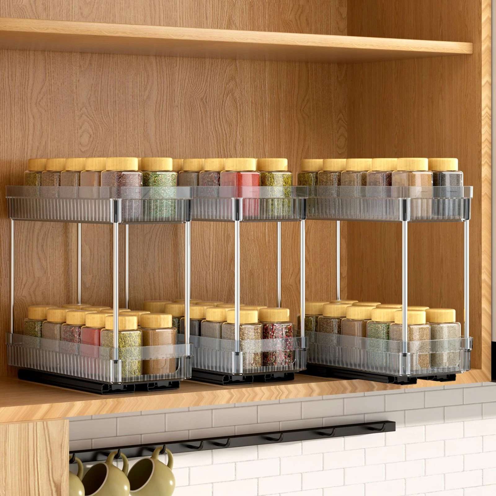 3 Pack Pull Out Spice Rack Organizer for Cabinet, 2 Tier Slide Out Spice Rack...