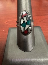 Vintage Stunning Women's Sterling Silver Ring With A Multi-Colored Stone Size8.5
