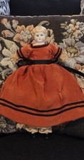 Antique German Blonde China Head Doll House Size 6" Original Outfit