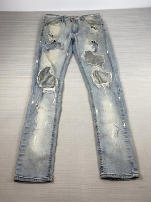 KDNK Jeans Grunge Paint Splatter Slim Fit Ripped Denim Men s Size 32 -11 4 14 11
