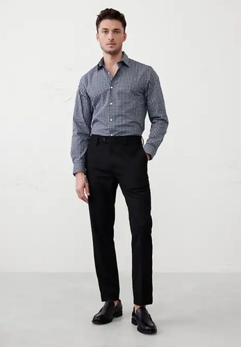 Banana Republic Slim Bügelfrei Baumwolle Mikro-Hahnentritt Button-Down Hemd Blau L - Bild 1 von 13