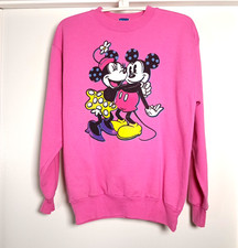 Vintage Disney Y2K 1990s Mickey and Minnie Mouse Hugging Sweatshirt Pink Large