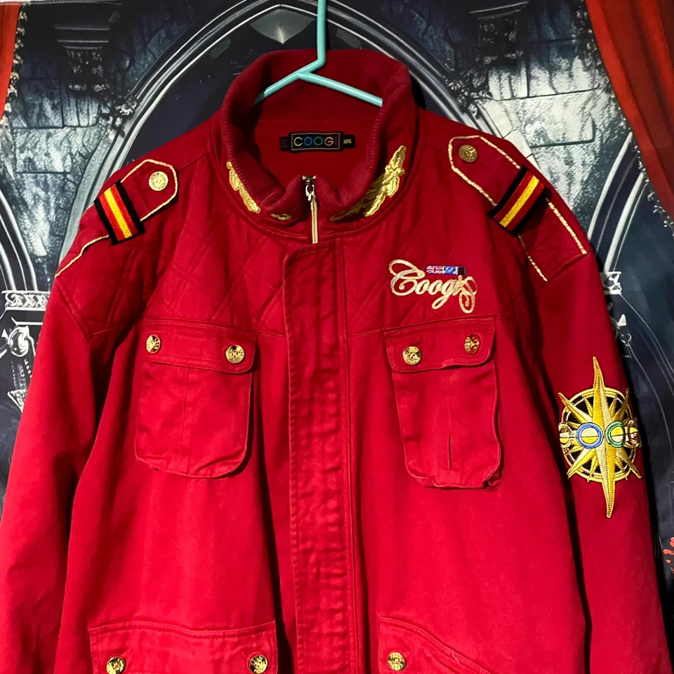 Coogi Military Jacket Mens 3XL Red Quilted Military Vintage Y2K Utility Workwear - Image 2 of 4