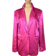 Bloomingdale's Pink Satin Rhinestone Button Blazer Size 16
