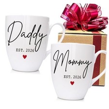EST 2026 New Daddy  Mommy Mugs Set of 2 Gift for New Parents, First Time