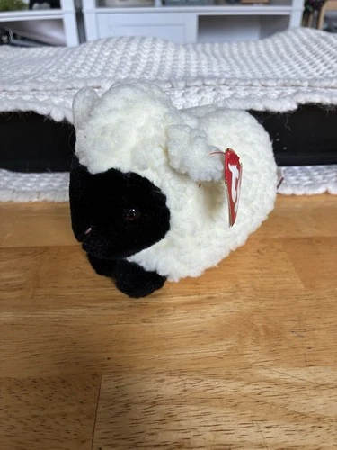 Vintage 1995 Ty Black + White Sheep WOOLY Stuffed Animal Easter Plush W Hang Tag