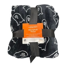 Holiday Home Microplush Throw Blanket Black Ghost Halloween Cozy 50x60