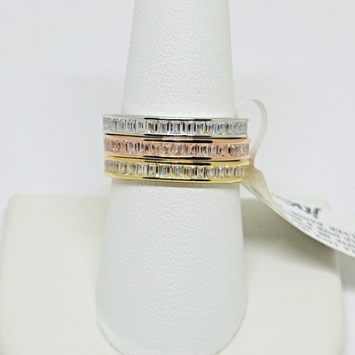 JTV Bella Luce 18k gelbe Rose und Sterlingsilber 3 Stapelring Set ~ Größe 10