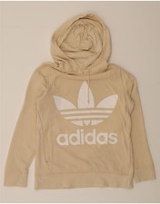 ADIDAS Womens Oversized Graphic Hoodie Jumper UK 10 Small Beige CO41