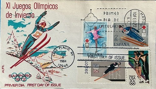 HNLP Hideaki 2068 Olympic Alpine Skiing on Spain FDC Sapporo 1972