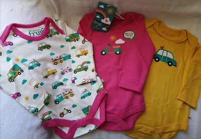 NEW Frugi 0-3mths Bodysuit Multipack Organic Cotton Girls Car baby