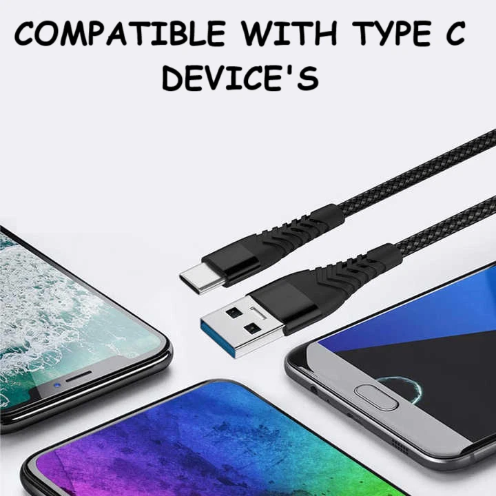 USB A to Type C Cable 3A Fast Charger Braided 1M 2M for Android Samsung Lead - Image 4 of 4