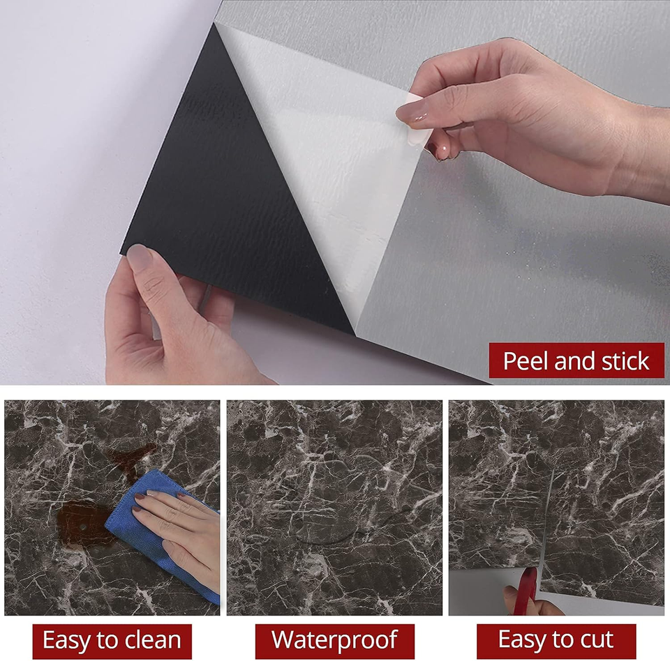 Black Marble Peel and Stick Floor Tile Bathroom Flooring Tiles Peel and