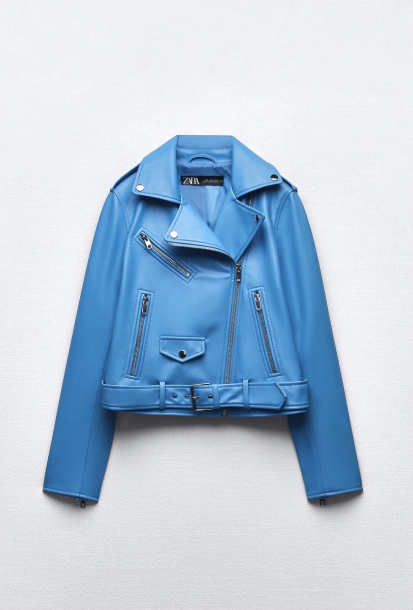Zara blue leather clearance jacket
