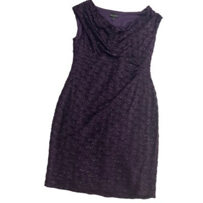 Connected Apparel Purple Cowl Neck Textured Knee Length Sleeveless Dress 12