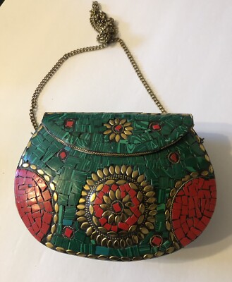 Mosaic Handmade Clutch Purse,  Crossbody, Metal, Broken Tile Mosaic Stoneart