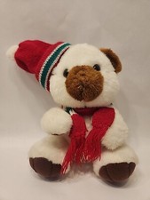 Plush Christmas White Teddy Bear with Hat and Scarf Vintage Maxigain EUC