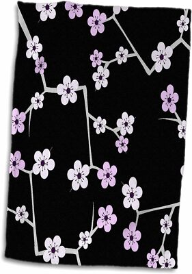 3D Rose Delicate Cherry Blossoms Print-Purple on 15'' x 22'', White 
