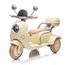 Kids 2-Seater Ride-On Motorcycle 12V with 2 Motors - 3-Wheel, USB, for 3-6,Beige