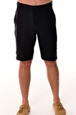 Bohio Mens Linen Blend Bermuda Shorts- Black Flat-Front Casual  32 42 -MLH40C
