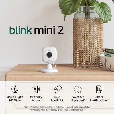 Blink Mini 2   Plug-in smart security camera, HD night view in color, White 