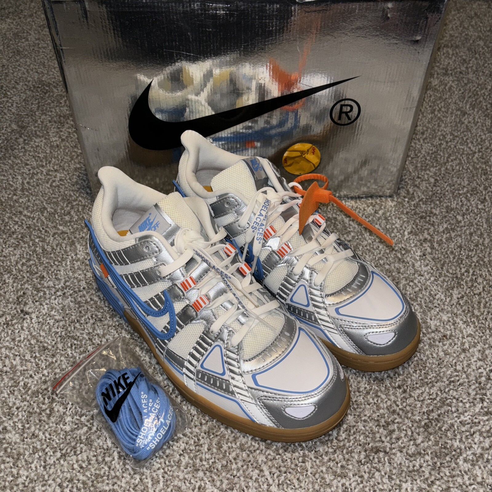 OFF WHITE X NIKE Taglia 11 5 Nike Off White x Air Rubber Dunk University Blue nuove con scatola Virgil Abloh
