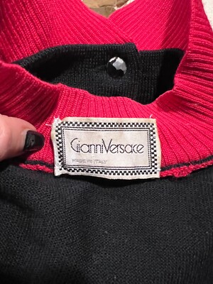 GIANNI VERSACE 80s-90s Pure New Wool Black/Brights Intarsia