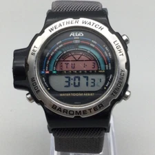 Aegis Watch Men 47mm Silver Tone Black Weather Watch Barometer New Battery