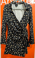 Asos Long Sleeve, Floral, Collared, Wrap Dress, Black, NEW, Size 12, B38/12330