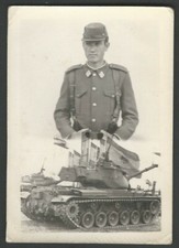 1960s-1970s Spanish Soldier, Flags & M47 PATTON TANK Black & white Glossy photo