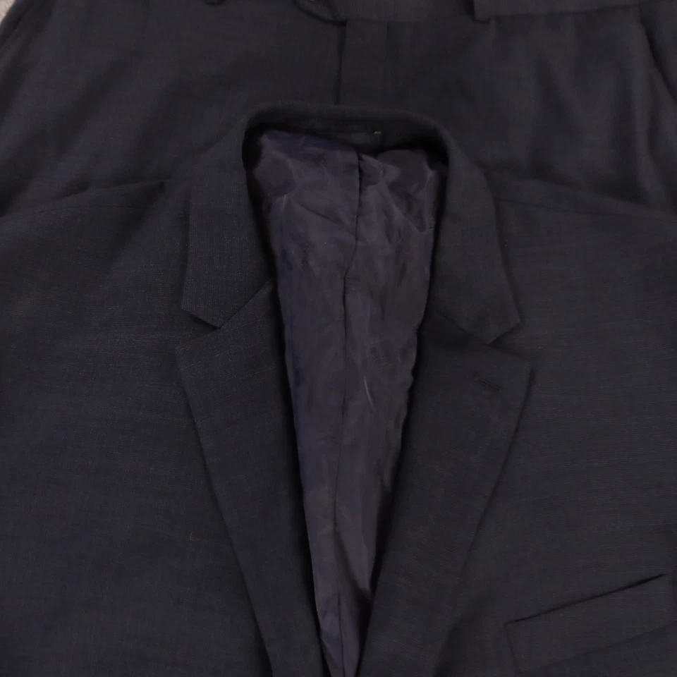 Jos A Bank Suit 3XL 3XLT Blue Hopsack Wool Cooling Summer Tailored Fit 54L 42x29 - Image 2 of 4
