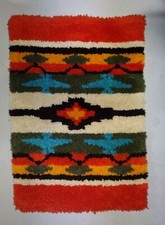 Vintage Indian Design Latch Hook Rug, 2' x 3'