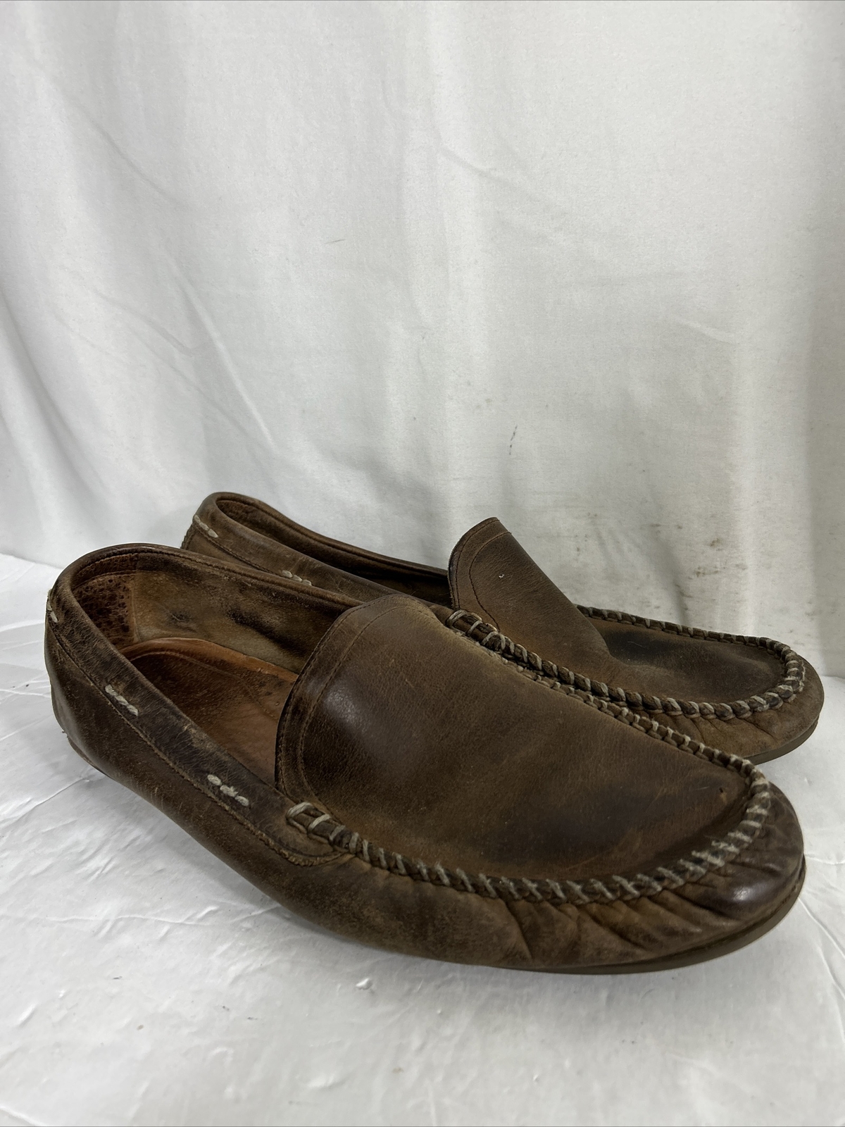 SAOLA Mocassini casual marroni Frye Lewis Venetian da uomo taglia 10 5 D con esigenze imperfette da riparazione