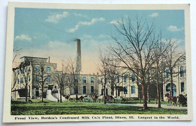 Borden's Condensed Milk Plant Postcard Dixon IL Ill Horse Drawn Wagons Ramp