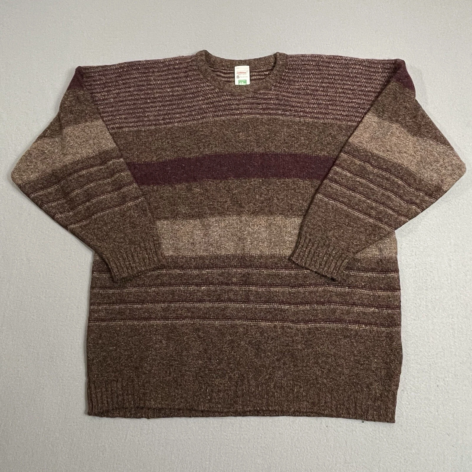 St Michael Sweater Mens XL EU58 Brown Striped Wool Crewneck Pullover