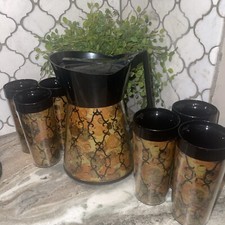 Vintage Thermo Serv Pitcher 6 Tumbler Serving Set Plastic MCM Made In USA -N