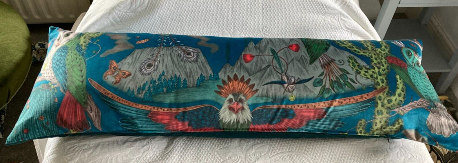Emma J Shipley Frontier (Teal) Velvet Bolster Cushion cover 16"x41