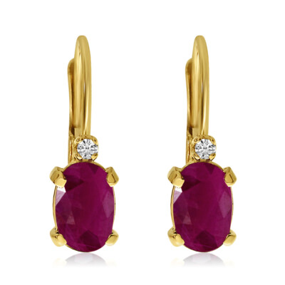 Ohrringe 14 Karat Gelbgold ovaler Rubin und Diamant Ohrstecker