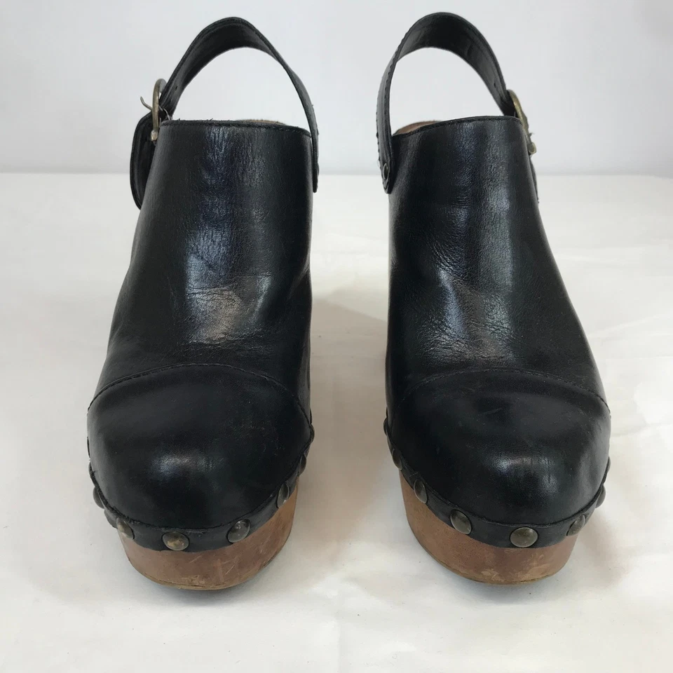 Steve Madden черная кожа деревянная платформа сабо каблук коренастая пряжка с заклепками размер 9 - Изображение 3 из 4