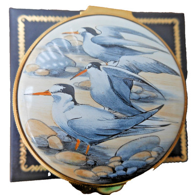 Moorcroft Emaille runde Schmuckschatulle - Seeschwalben 30/75 Limited Edition - verpackt