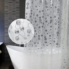72x75 Plastic Shower Curtain Liner - EVA 3D Circle Pattern Design Standard Ba...