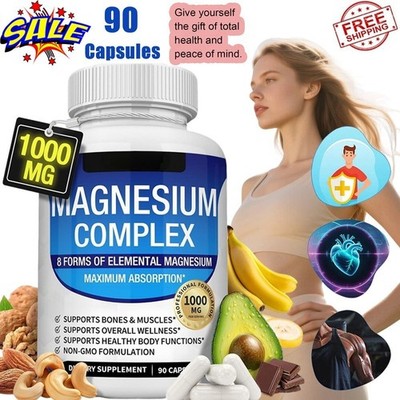 1~5x 90Caps Formula,1000mg of 8-element magnesium, Gluten Free Non GMO Magnesium