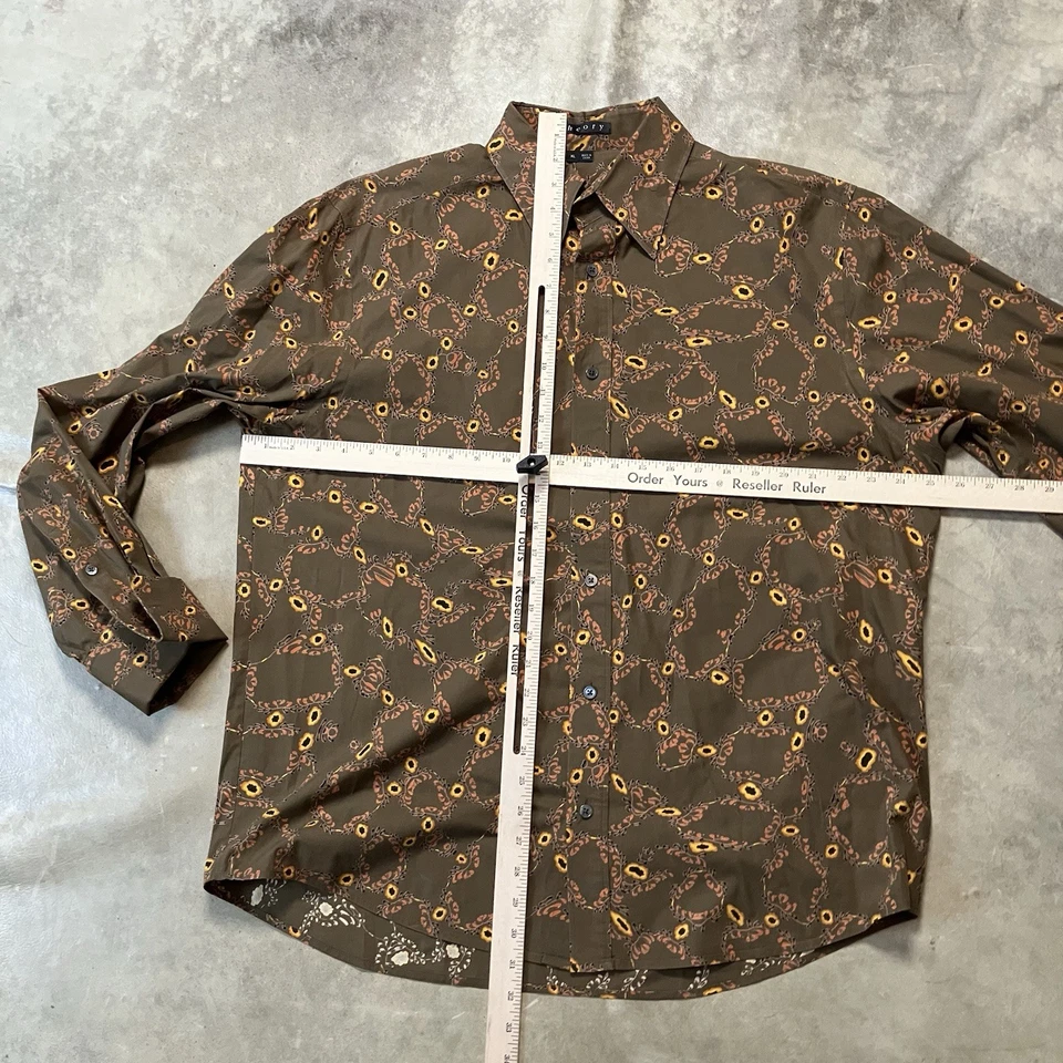 Camisa Theory Para Hombre Talla XL Marrón Andrew Floral Abotonada Manga Larga Foto 3 de 4