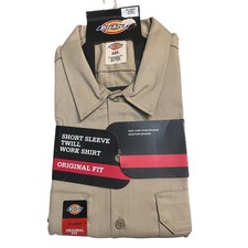 Dickies Mens 2XL Khaki Short Sleeve Twill Work Shirt Original Fit Easy Care