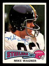 Mike Wagner Pittsburgh Steelers 1975 Topps Football Card Auto #153 w/COA