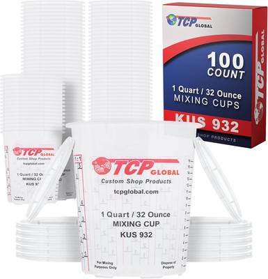 Paint Mixing CupLids 32-Ounce (Box of 100) - Plastic Measuring Lids for Liquids