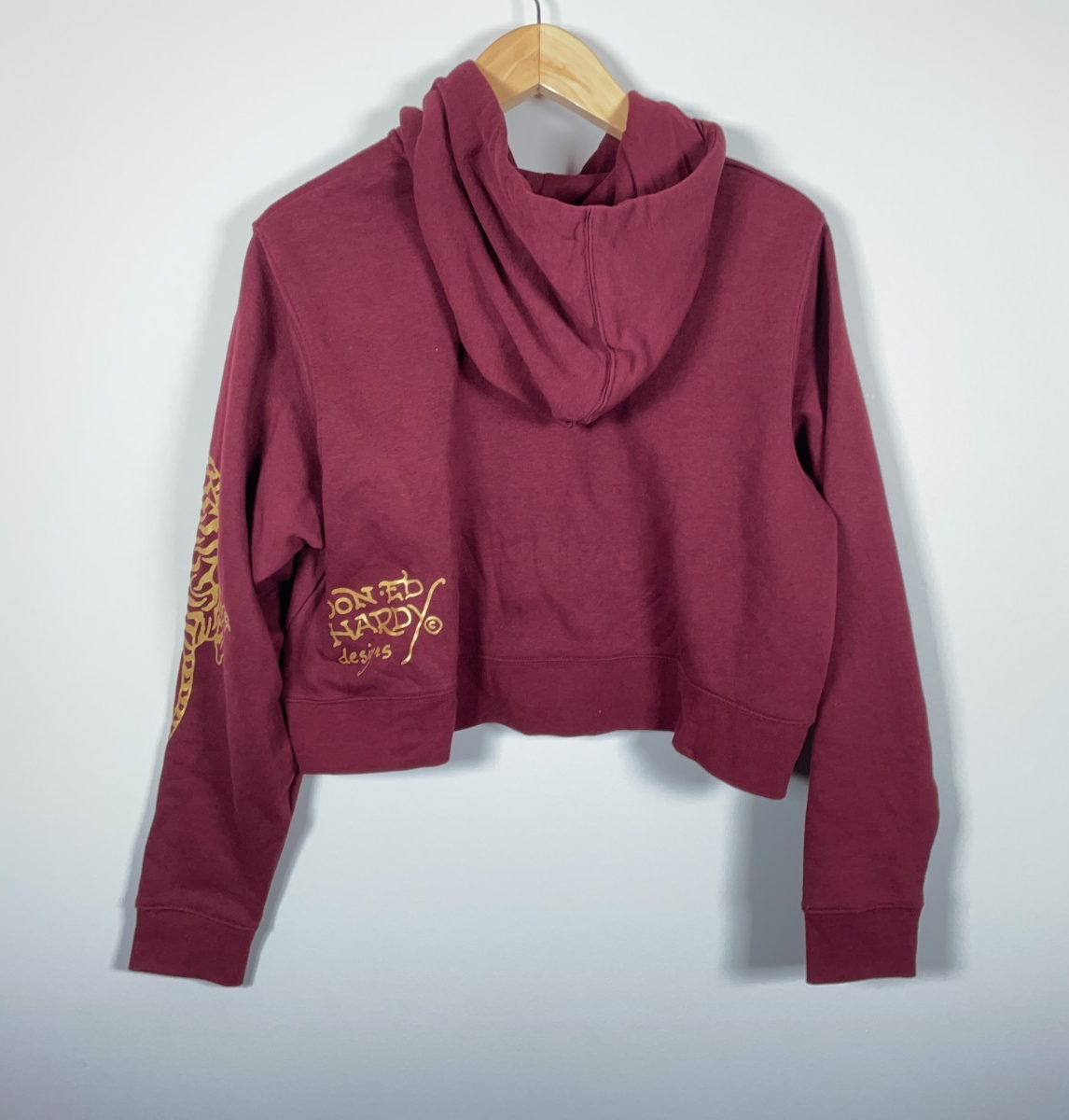 Ed Hardy Cropped Zip Hoodie Women's 1X Dark Red Tiger Sweatshirt