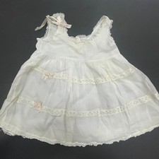 Vintage White Cotton Lace Baby Gown Dress Pink Ribbon Bows Heirloom Christening
