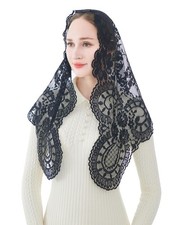 Embroidered Triangle Catholic Church Mantilla Veils Floral Lace Scarf Shawl M...