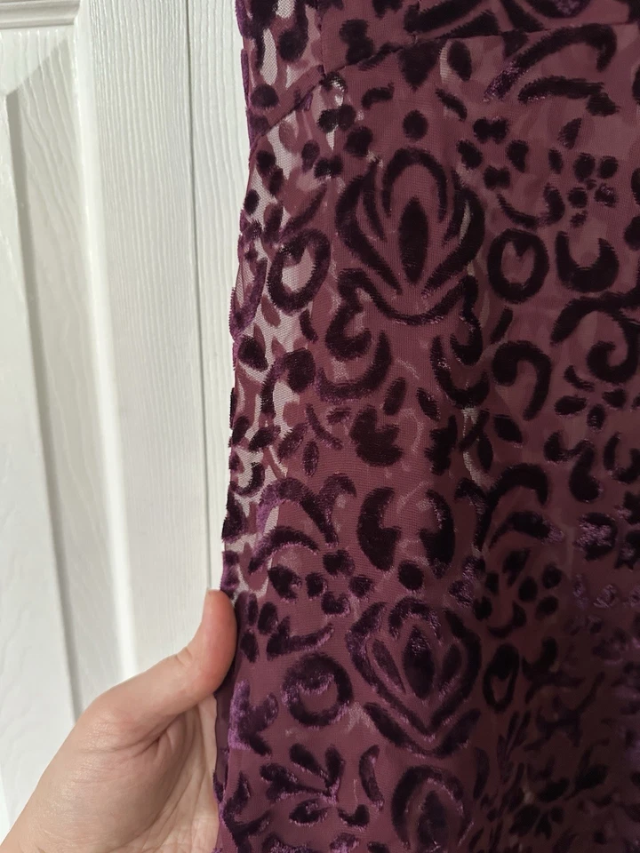 Mini vestido vintage Y2K Betsey Johnson veludo puro burnout tamanho G Whimsigoth Borgonha - Imagem 4 de 4